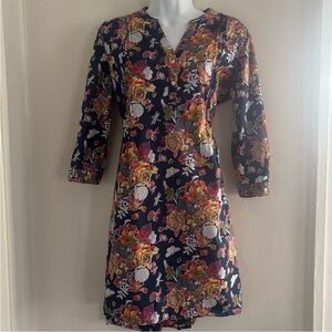 Trovata Blue Multicolor Floral 3/4 length sleeve dress